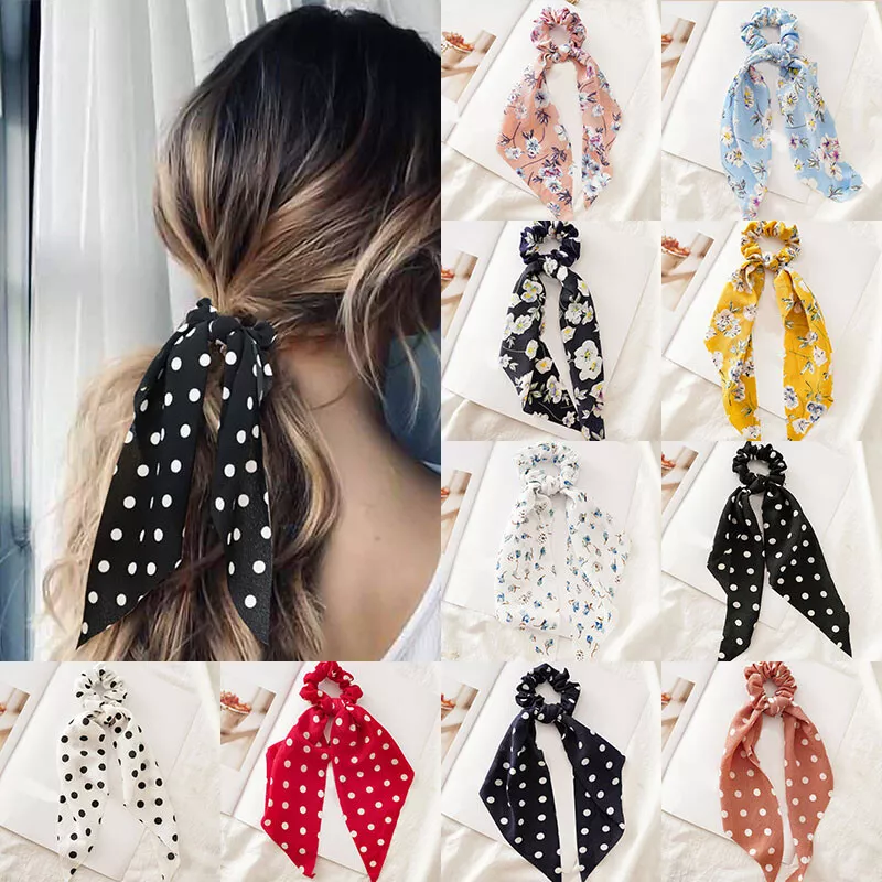  Pack of 2 Knotted Bow Hair Scrunchies Elastic Hair Scarf Hair  Ties Bands Silky Satin Hair Ribbon Scrunchy Ponytail Holder for Women and  Girls (White) : Beauty & Personal Care