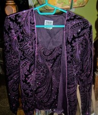 R M RICHARDS VINTAGE USA Glittered Purple Two-fer Look Evening Top - SIZE 8P