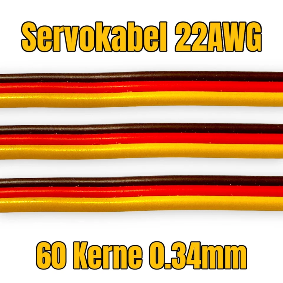 ✅ 10m 1000cm Servokabel Litze 22AWG 60 Kerne 0,34mm² Braun Rot Gelb 3 Adrig RC ✅ - Bild 2 von 4