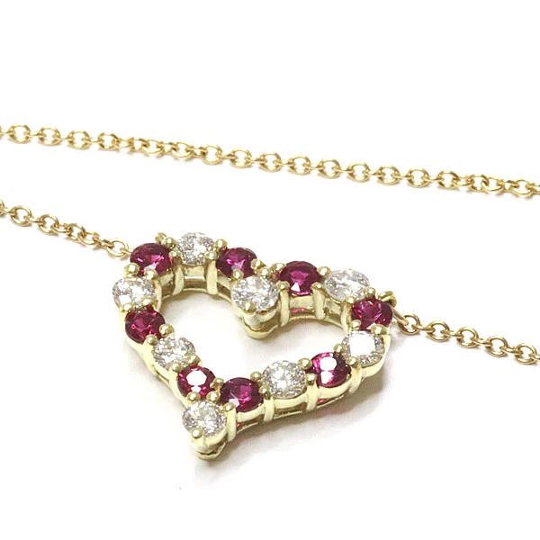 Tiffany Sentimental Heart Pendant K18 Yellow Gold Diamond Ruby