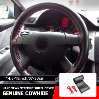 Funda De Cuero Genuino Para Volante De 37-39 Cm – Transpirable, Con Aguja E Hilo, Ajuste Universal Para Casi Cualquier Coche