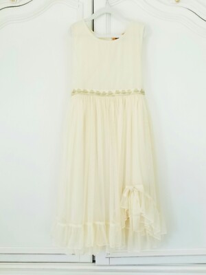 Girls April Cornell Ivory Sleeveless Net Ruffle Special Occasion Dress 9 10