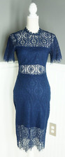 Lulus Navy Blue Lace Overlay Cut Out Midi Short Sleeves Dress Size S