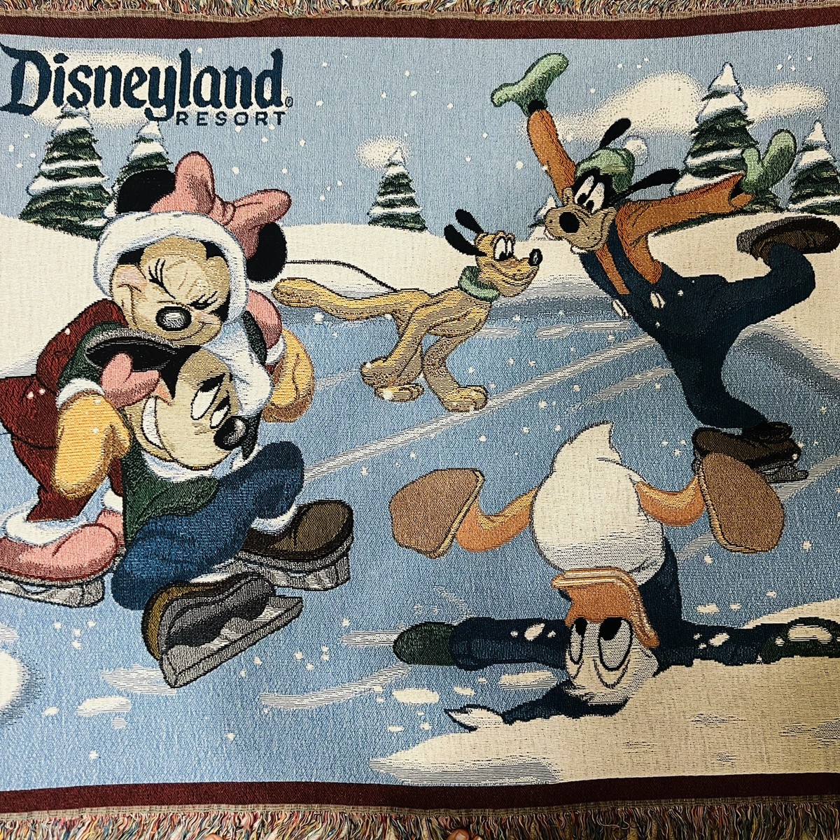 Walt Disney Land Mickey Minnie Winter Ice Skating Tapestry Throw