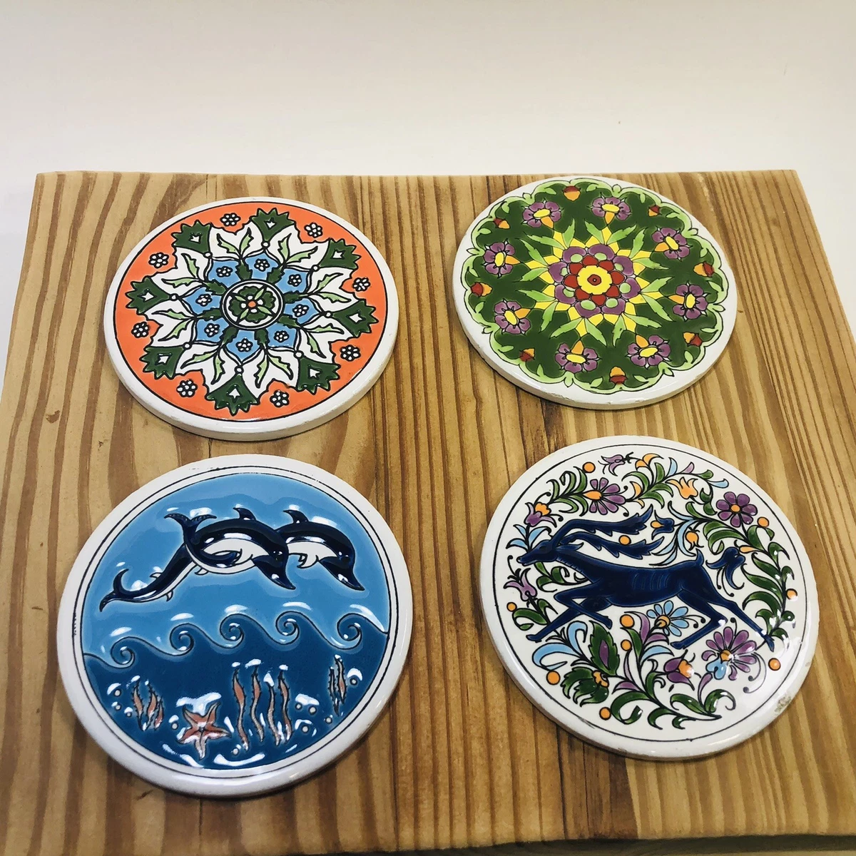 Smaltotechniki Ceramik Hand Made Ceramic Coasters Set of 4 Made in