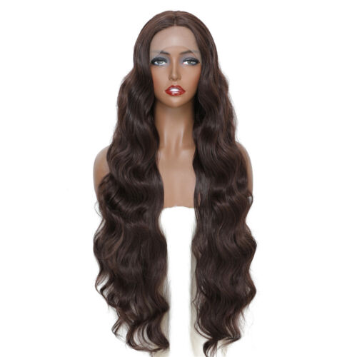 Brown Glueless T Lace Front Wigs Pre Plucked Heat Resistant Hair Long Wavy - Picture 1 of 8
