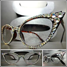 VINTAGE CAT EYE Style READING GLASSES READERS Tortoise Frame Iridescent Crystals