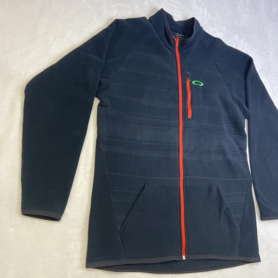 De colección Oakley Para Hombre Talla XXL Negro Manga Larga Vellón Cremallera Completa Rayas Cuello Sin Mock Foto 2 de 4