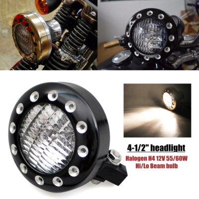 For Cafe Racer Bobber Chopper Cruiser Custom Headlight 4.5'' E4 Black Grille Halo