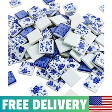 1x1 Inch 121 Pcs Square Porcelain Tiles Ceramic Mosaic Blue White Pieces Art ...