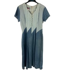 Lira Vintage Denim Midi Dress Size Large Faux Pearl Buttons Made in USA