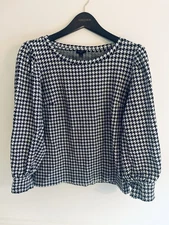Talbots Houndstooth Top Black & White Long Sleeve Pearl Buttons Cuff Sz 1X