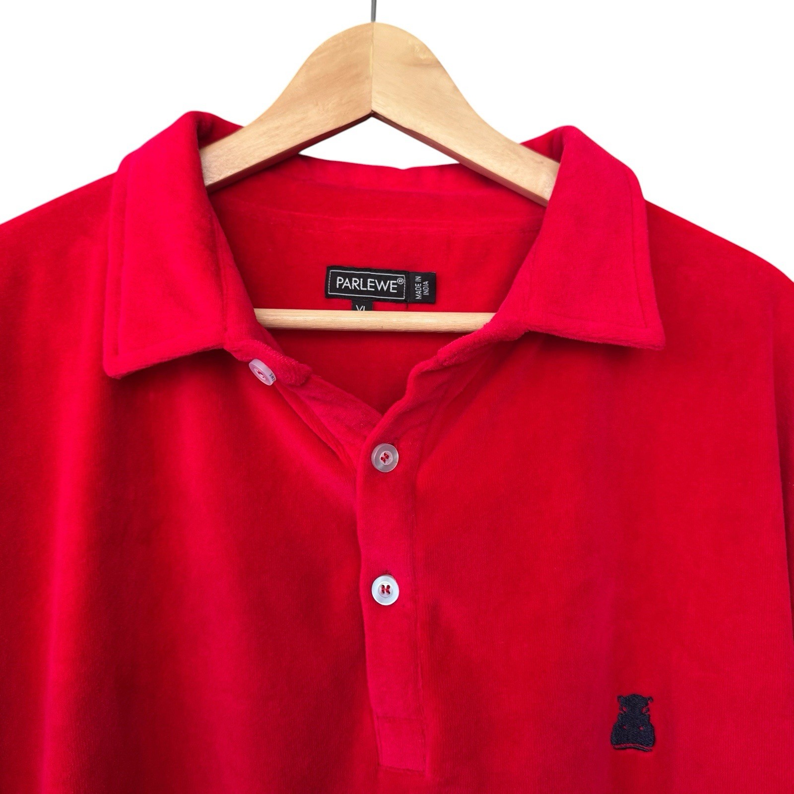Parlewe Soft Terry Polo Shirt Red Embroidered Hippo Logo Mens Size XL image 2