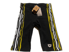 Arena Men's Racing Stripe Swim Jammer US Men's Size 34 Black/Black Multi NWT