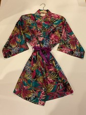 California Dynasty Vintage Women's Vibrant Satin Floral Wrap Belted Robe Small