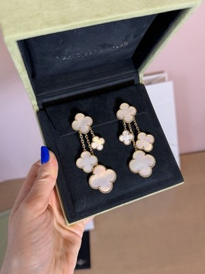 RARE Van Cleef & Arpels four motif mother of pearl chandelier earrings FULL SET
