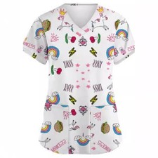 Summer Casual New Women's V-neck Cloth For Nursing Workers Short Sleeve