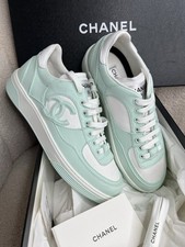 CHANEL Light Turquoise Sneakers 38.5 New in Box Full Set