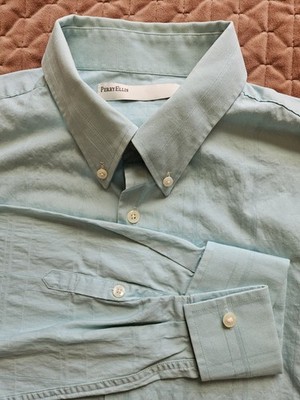 Perry Ellis Men's Turquoise Long Sleeve 100% Cotton French Cuffs w/Buttons, LG
