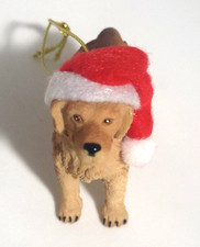 HANDPAINTED 2" RESIN GOLDEN RETRIEVER DOG w/ SANTA HAT CHRISTMAS ORNAMENT