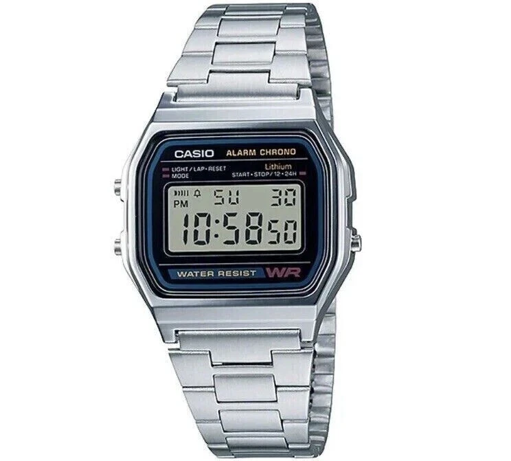 NEW CASIO Retro Classic Unisex Digital Steel Bracelet Watch A158WA-1YES Silver - Image 2 of 4