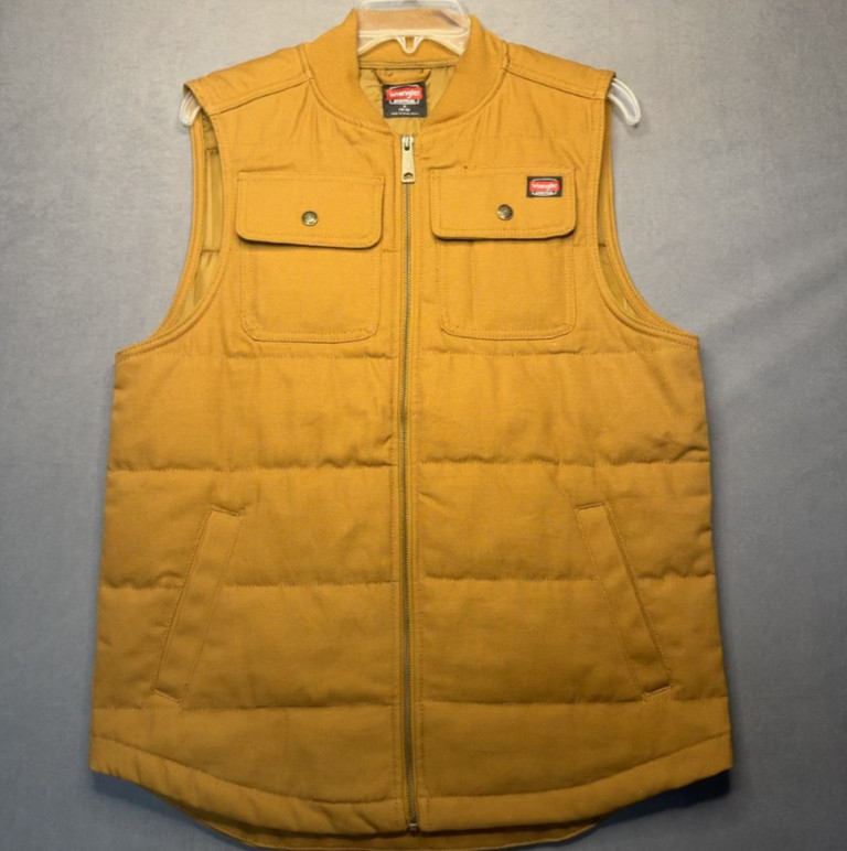 Workwear Gorpcore Wrangler Mens Large Brown Quilted Canvas Full Zip Utility Vest
