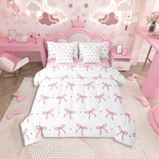 Pink Bowknot 7 Piece Bedding Set Twin Size Bow Tie Comforter Set with Sheets ...