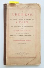 1868 antique 250th ANNIVERSARY mendon ma ADDRESS & POEM history