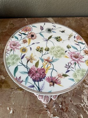 Grace s Teaware Fine Porcelain 11  Cake Plate Stand Daisies & Bird Pattern NEW