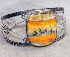 Huge Bumble Bee Jasper 925 Silver Plated Bangle FreeSize Office Wear Design GW