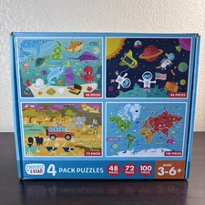 Jigsaw 4 Puzzle Pack 48, 72, 100 Pieces Space Dinosaur Map Veggies Chuckle Roar