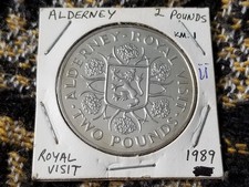 Alderney 2 Pounds 1989 Cu-Ni Royal Visit Almost Uncirculated - ii Tariff Incl