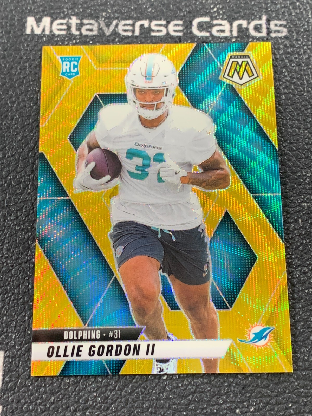 2025 Panini Mosaic Rookie Gold Wave Prizm #310 RC Ollie Gordon II 09/10 Dolphins