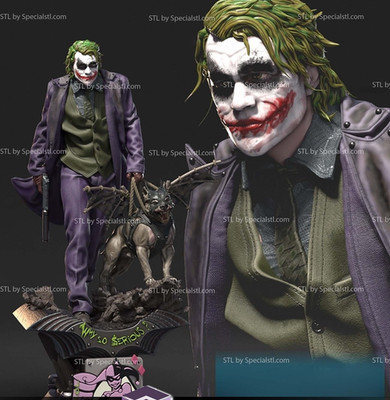 Joker Heath Ledger and Batdog! 8k Printer ! 3D Printed! Painted or Unpainted!