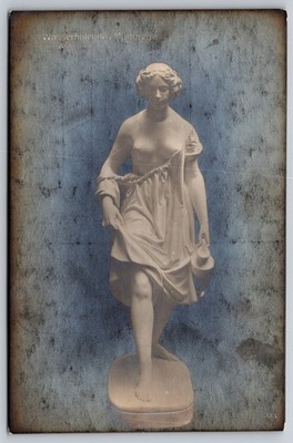 Wasserholendes Madchen Girl Fetching Water Marble Sculpture Art RPPC Postcard