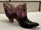 Vintage Fenton Glass Amethyst Cabbage Rose Pattern Shoe Slipper