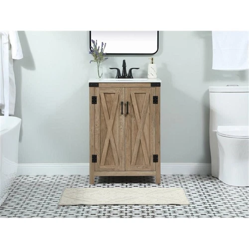 Elegant Decor Grant 24" Aluminum MDF Single Bathroom Vanity in Natural Oak - Picture 7 of 8