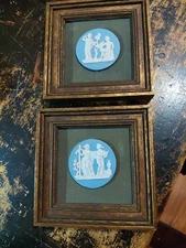 Wedgewood Blue Jasperware Cameo on Brown Color Plaque