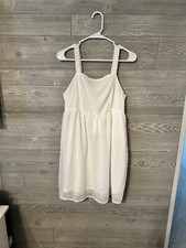 ANDREE White Square Neck Smocked Bodice Glitter Sparkle Dress Women's Size L