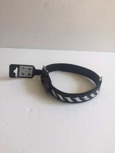 NEW BLACK LEATHER WAVY DESIGN 21" DOG COLLAR MADE IN FRANCE - Picture 3 of 5