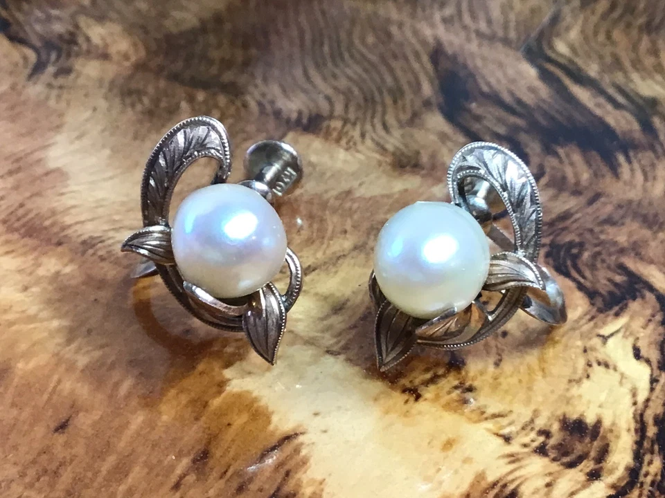 HERMOSOS PENDIENTES DE PERLAS VINTAGE DE ORO ROSA DE 10K DE 7 MM ATORNILLADOS Foto 2 de 4