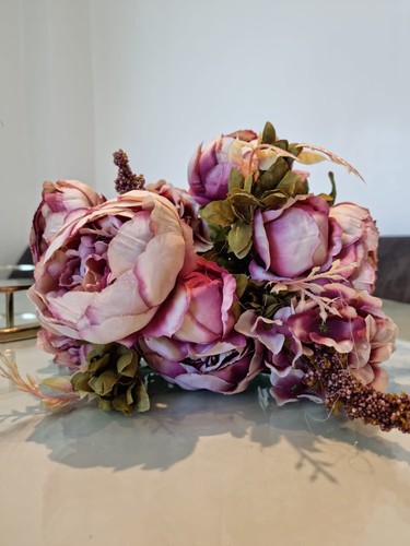 Purple Peony Flower Artificial 13 Large Head Silk Bouquet Home Wedding - 第 3/5 張圖片