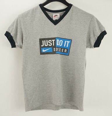 Vintage 80s Nike USA Mens Small Gray Box Logo Sport Shirt Short Sleeve  V-Neck