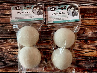 EVRI Wool Dryer Balls Lot of 4 100% Wool Reusable Fabric Softener White New