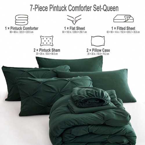 7pc Queen Comforter Set with Sheets – Pintuck Bed in a Bag, All-Season Bedding - Picture 59 of 91