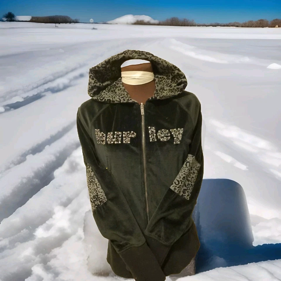 Moletom com capuz SWEET Hurley Velvet 2 em 1 reversível sólido preto/gr estampa de leopardo zíper completo - Imagem 2 de 4