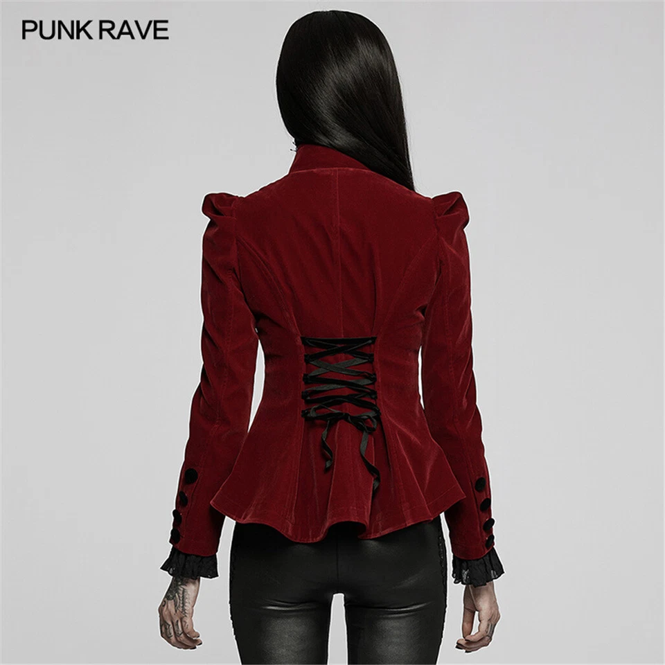 Punk Rave Mujer Gótico Lolita Puff Mangas Largas Rojo Abrigo Corto Fiesta Chaqueta Foto 3 de 4