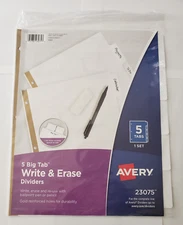 Avery 5 Big Tab Write & Erase Paper Dividers, White, Letter, 23075