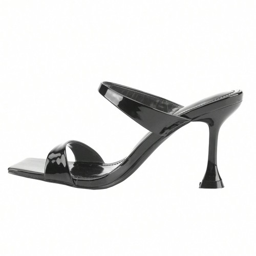 Two Strap Heeled Sandals Slip On Square Open Toe Stiletto Backless Mule Heels Sl - Picture 4 of 74