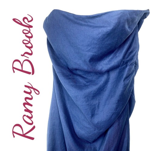 NWT RAMY BROOK HUDSON LINEN STRAPLESS SUMMER COCKTAIL DRESS NAVY BLUE, SIZE 14 - Picture 2 of 8